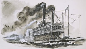 De Robert E Lee leidt de Natchez in hun beroemde race op de Mississippi door English School