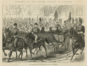 De Koninklijke Hoven van Justitie: De koningin verlaat de hoven na de ceremonie door English School