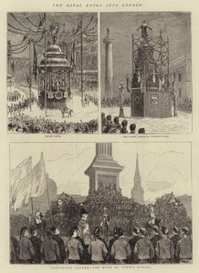 De Koninklijke Intocht in Londen (gravure) door English School