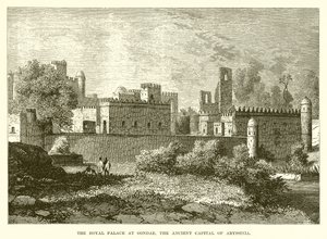 Het koninklijk paleis in Gondar, de oude hoofdstad van Abessinië door English School