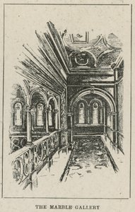 Het Russell Hotel, Russell Square: De marmeren galerij (gravure) door English School