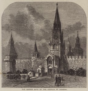 De Heilige Poort van het Kremlin in Moskou (gravure) door English School