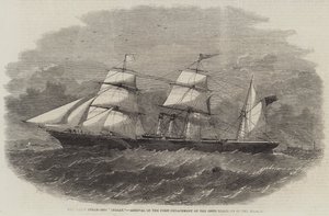 De Schroefstoomboot "Indian," Aankomst van het Eerste Detachement van het 100e Regiment in de Mersey (gravure) door English School
