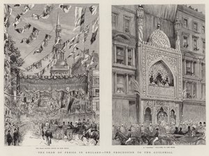 De Shah van Perzië in Engeland, de Processie naar de Guildhall (gravure) door English School