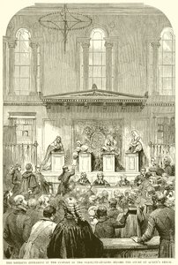 De sheriffs verschijnen in de bewaring van de sergeant-at-arms voor het hof van Queens Bench door English School