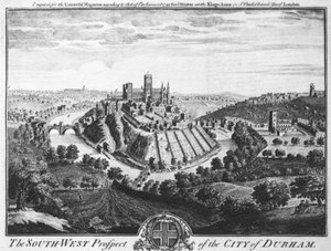 Het zuidwestelijke uitzicht van de stad Durham, circa 1600