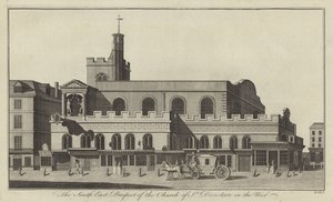 Het zuidoostelijke uitzicht op de kerk van St. Dunstan in the West, Londen