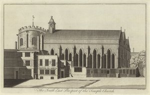 Het zuidoostelijke aanzicht van de Temple Church, Londen door English School