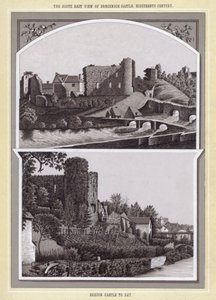 Het Zuidoostelijke uitzicht van Brecknock Kasteel, achttiende eeuw; Brecon Kasteel vandaag door English School