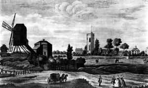 Het zuidelijke uitzicht van Barnes, gedrukt door Henry Overton