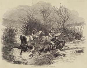 De Southgate Steeple Chase, Scène bij de Beek (gravure) door English School