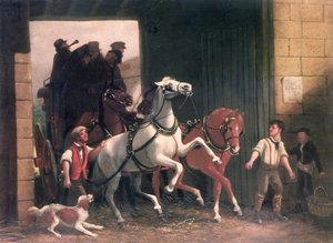 De aankomst van de postkoets, c.1830 door English School