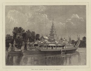 De staatsbark van de koning van Birma (gravure) door English School