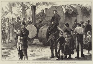 De toestand van Ierland, noodhulp mannen die geboycotte goederen naar het station van Thurles vervoeren