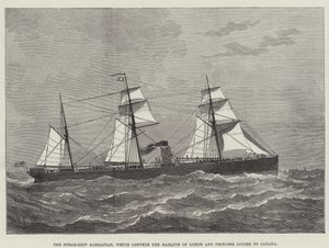 Het stoomschip Sarmatian, dat de markies van Lorne en prinses Louise naar Canada vervoert (gravure) door English School