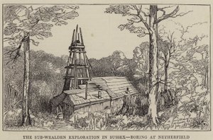 De Sub-Wealden Exploratie in Sussex, Boring bij Netherfield (gravure)