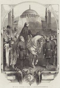 De Sultan op weg naar de Moskee, in Constantinopel (gravure)