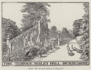 Het terras, Risley Hall, Derbyshire (gravure) door English School