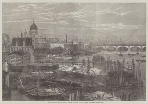 De Thames Embankment-werken, gezien vanaf King
