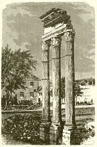 De drie zuilen van de tempel van Castor door English School