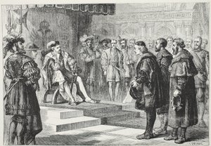 De drie protestantse ambassadeurs voor keizer Karel, illustratie uit De Geschiedenis van het Protestantisme door James Aitken Wylie, 1878