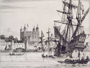 De Tower of London in de Middeleeuwen door English School