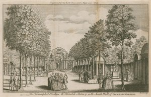 De Triomfbogen, Mr Handels Standbeeld, in de Zuidelijke Wandelgang van Vauxhall Gardens, Londen door English School