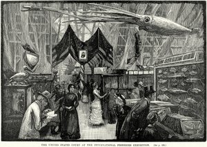 Het gerechtshof van de Verenigde Staten op de Internationale Visserij Tentoonstelling (gravure) door English School