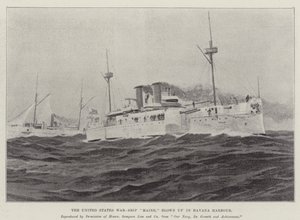 Het Oorlogsschip van de Verenigde Staten "Maine," opgeblazen in de Haven van Havana door English School