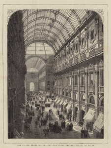 De Victor Emmanuel-galerij, de Grote Overdekte Straat in Milaan (gravure) door English School