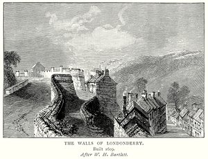 De muren van Londonderry (gravure) door English School