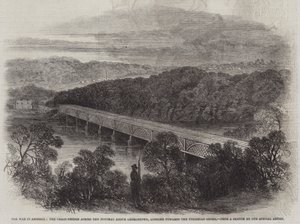 De Oorlog in Amerika, de Kettingbrug over de Potomac boven Georgetown, kijkend naar de Virginia Oever door English School
