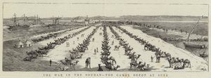 De Oorlog in de Soedan, het Kameeldepot in Suez (gravure) door English School