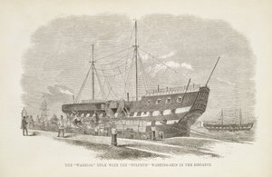 De Warrior Hulk met het Zwavel Was-Schip in de Verte, uit The Criminal Prisons of London and Scenes of Prison Life door Henry Mayhew (1812-87) en John Binny, 1862 door English School