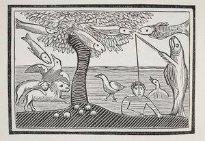 Het waterwonder, of vissen heren van de schepping, illustratie uit Chap-books van de achttiende eeuw door John Ashton, uitgegeven 1882 door English School