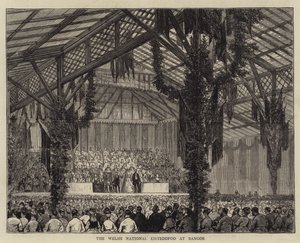 De Welshe nationale Eisteddfod in Bangor (gravure) door English School