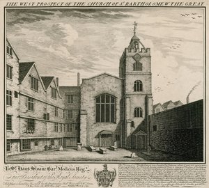Het westelijke aanzicht van de kerk van St. Bartholomew the Great door English School