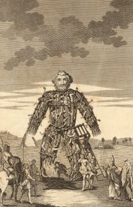 De Wicker Man van de Druïden, uit The Complete English Traveller, of een nieuwe enquête en beschrijving van Engeland en Wales, pub. 1771 door English School