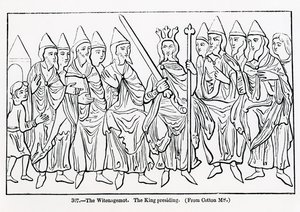 De Witenagemot met de Koning als voorzitter, uit een manuscript door English School