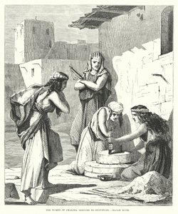De vrouwen van Chaldea tot slavernij gereduceerd, Jesaja XLVII (gravure) door English School