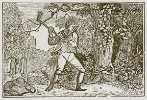 Het bos en de clown (gravure) door English School