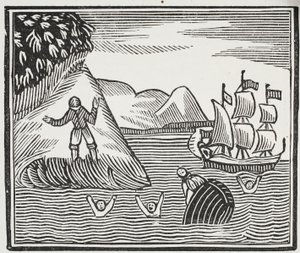 Het wrak, illustratie uit Chap-books van de achttiende eeuw door John Ashton, uitgegeven 1882 door English School