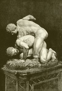 De worstelaars. Marmeren groep in de Uffizi-galerij in Florence (gravure) door English School