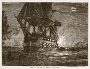 De aanval op St. Pauls, Bourbon, illustratie uit Cassells Geïllustreerde Geschiedenis van India door James Grant, uitgegeven 1879 door English School