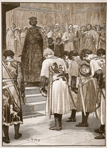 De baronnen leggen hun eisen voor aan Hendrik, illustratie uit Cassells Geïllustreerde Geschiedenis van Engeland door English School