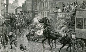 De slag om de straten van Londen - Ludgate Hill op een gladde dag door English School