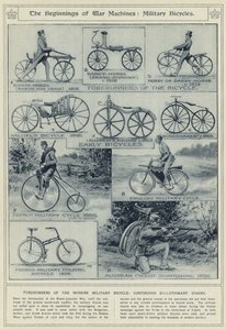 Het begin van oorlogsmachines, militaire fietsen, voorlopers van de moderne militaire fiets, continue evolutionaire stadia door English School