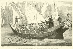 "De bisschoppen hadden de barbaarse nieuwsgierigheid om de baron met zijn roeispaan in zijn hand te willen zien" (gravure)