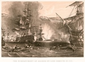 Het bombardement van Algiers door Lord Exmouth in 1816 door English School