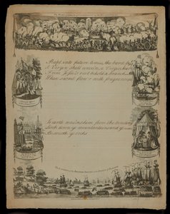 Het bombardement van Kopenhagen door de Britse troepen en De landing van de Britse troepen op het eiland Zeeland, uitgegeven door T. en R. Hughes in 1807